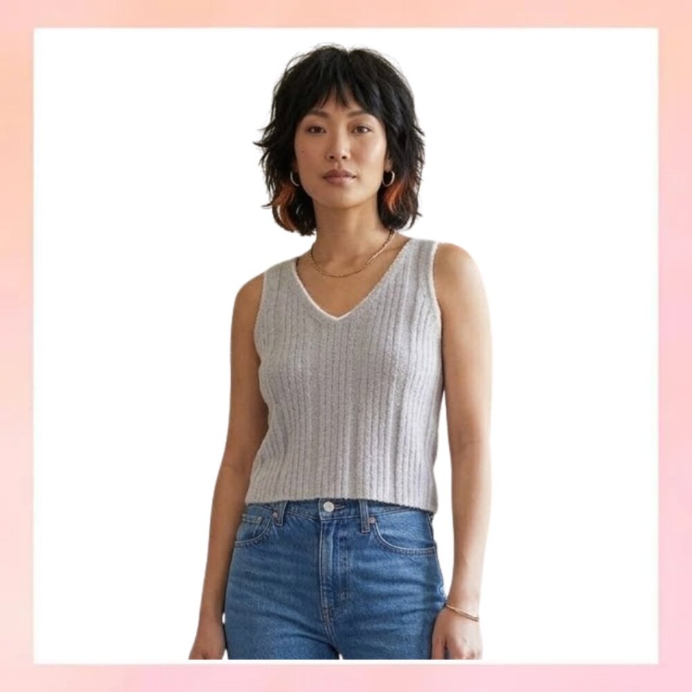 COMFYLUXE Ribbed Knit V-Neck Tank Top Lavender Gray Sleeveless- Large